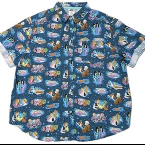 Star Wars Disney Button Up Shirt Men M All Over Print Lucasfilm Blue